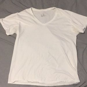 White Tee Shirt V-neck Hanes Large